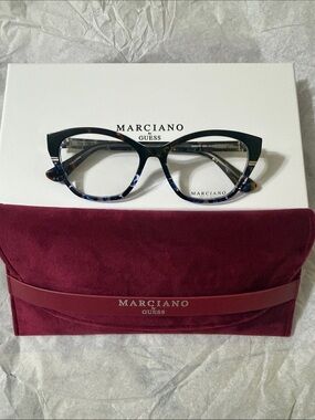 Guess by Marciano Black and Blue Tortoiseshell Cat-Eye RX Glasses